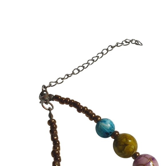 Multicolor Chunky Bead Adjustable Necklace 18 Inches Statement Jewelry Chain Lob - Picture 3 of 4